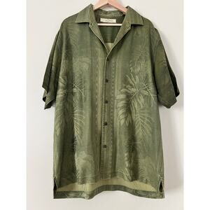 Tommy Bahama Men’s Silk Hawaiian Tropical Button-Down Shirt Green Palm Camp L